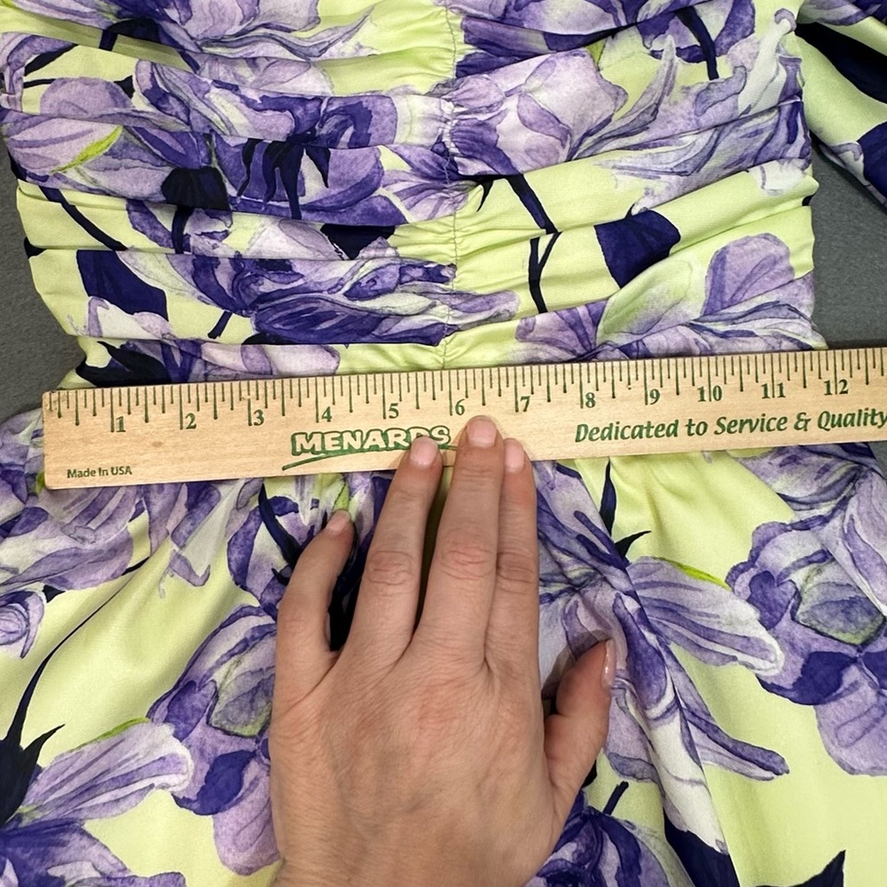 DELFI Purple Yellow Floral Puff Sleeve Sweetheart Mini Dress M Coquette Girl - Picture 5 of 11